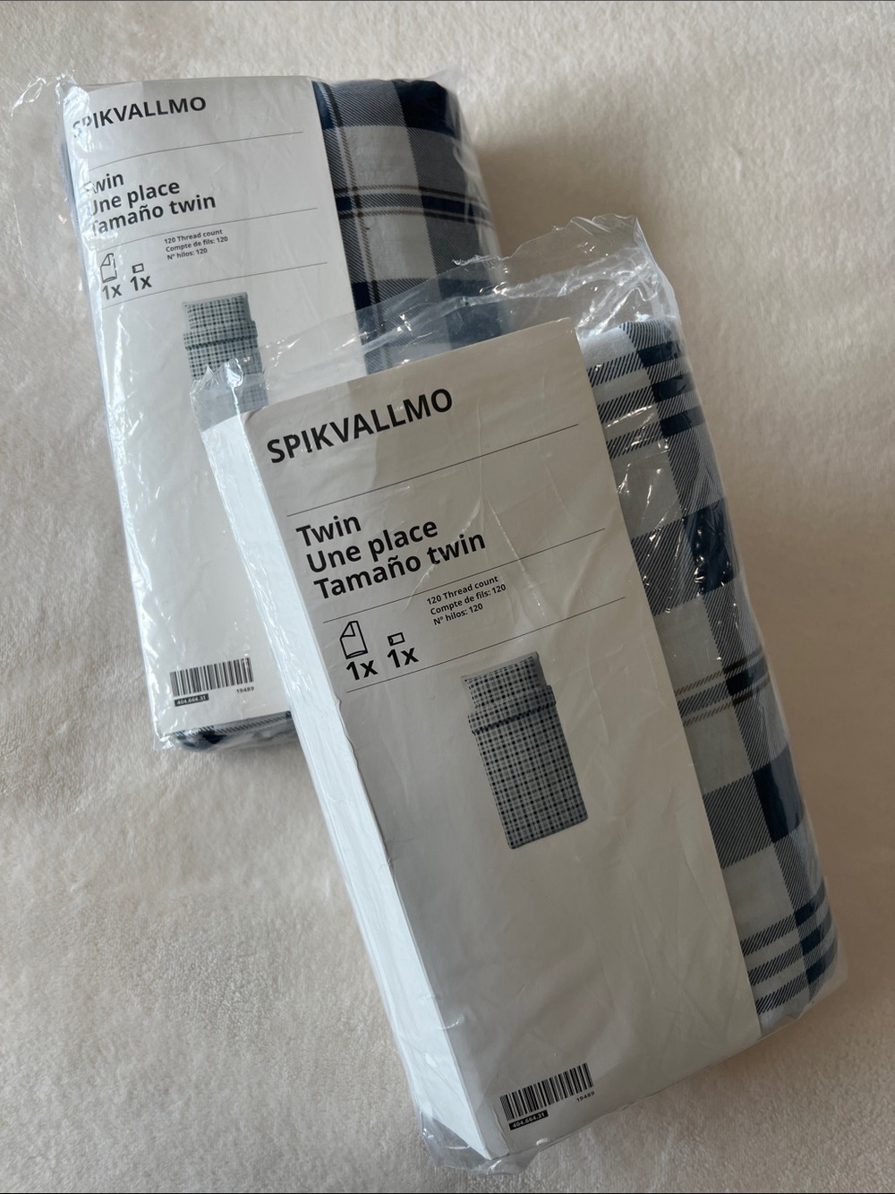 Set of 2, SPIKVALLMO Twin Duvet Cover Set - Navy & White Plaid
